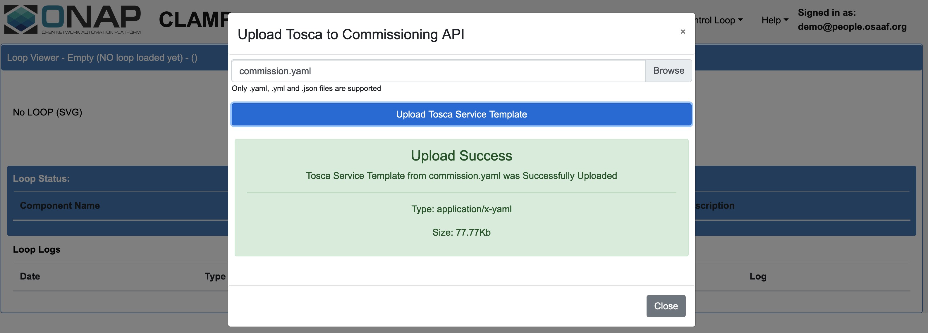 Tosca template uploaded successfully